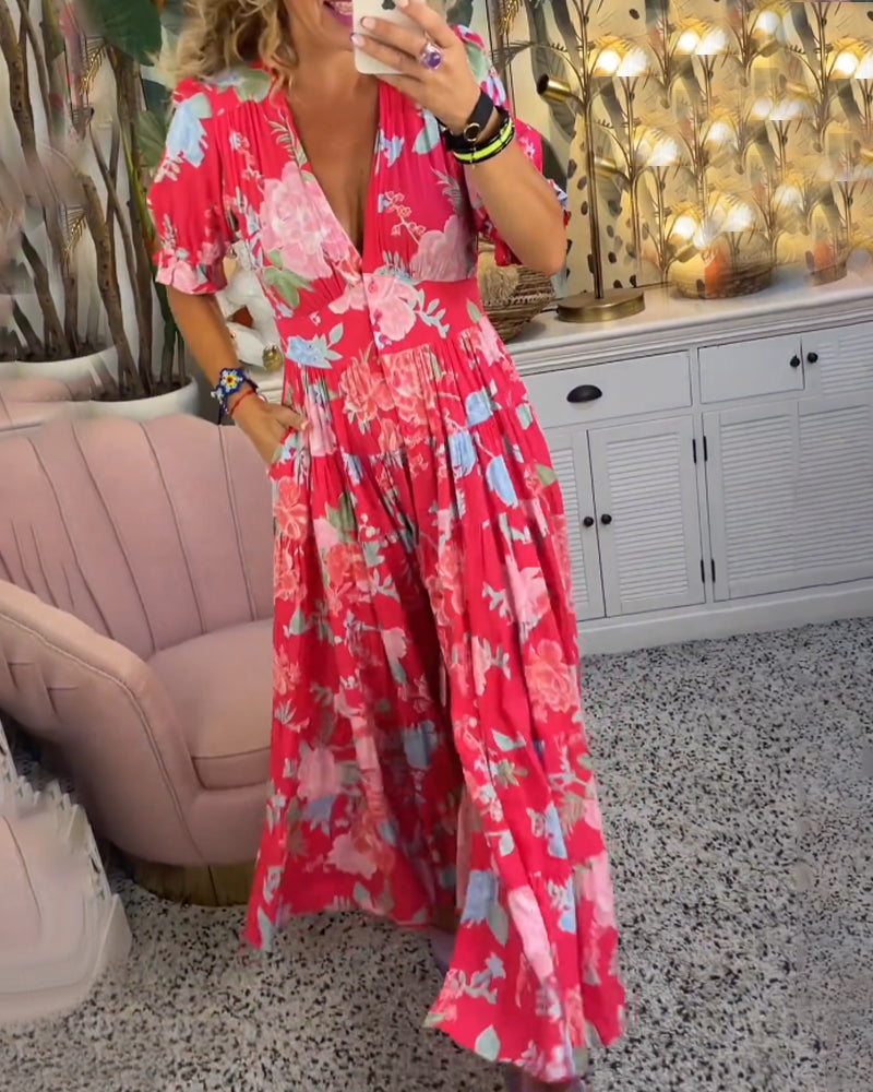 Evie | Floral Print V-Neck Dress