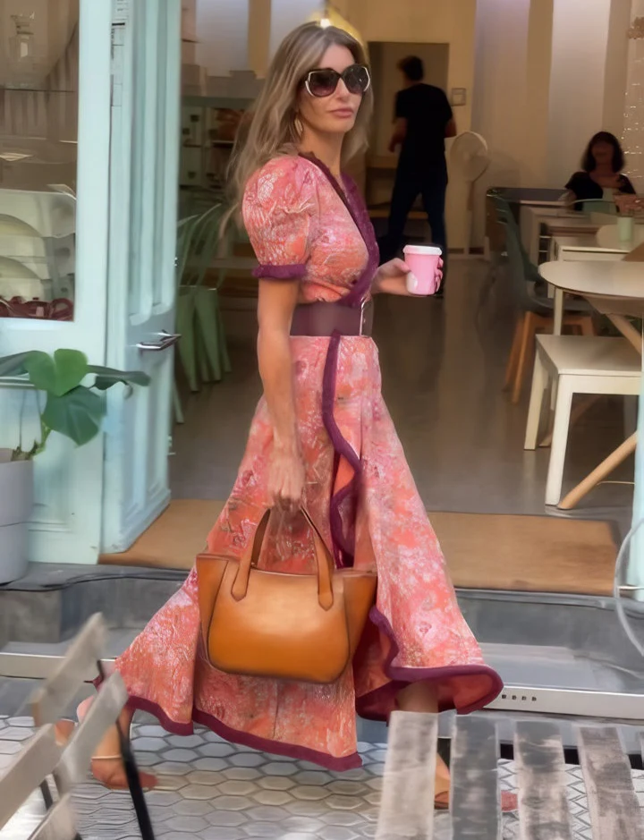 Angelina | Elegant Pink Short Sleeve Maxi Dress