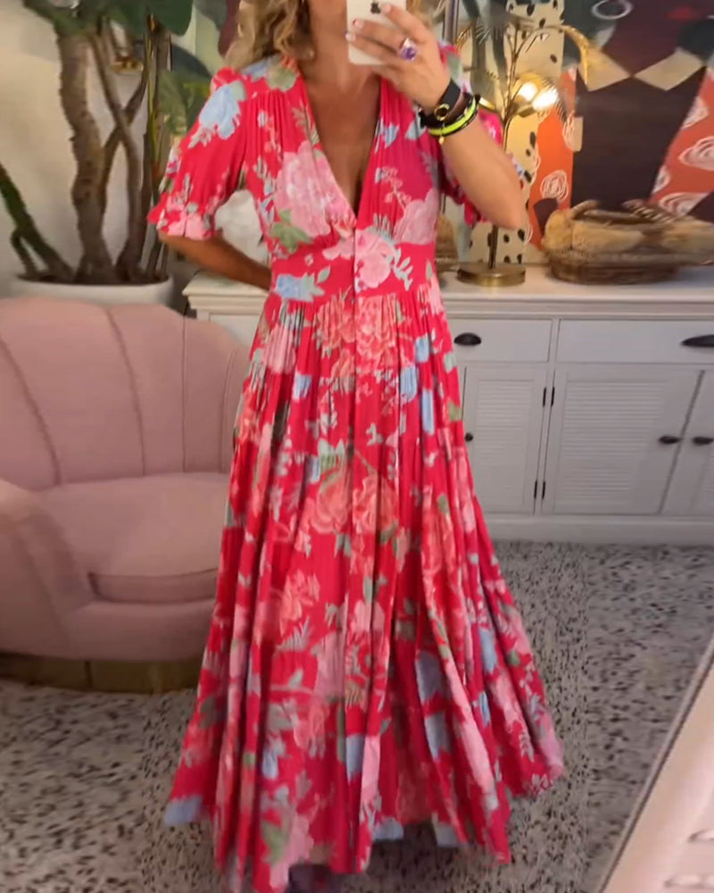 Evie | Floral Print V-Neck Dress