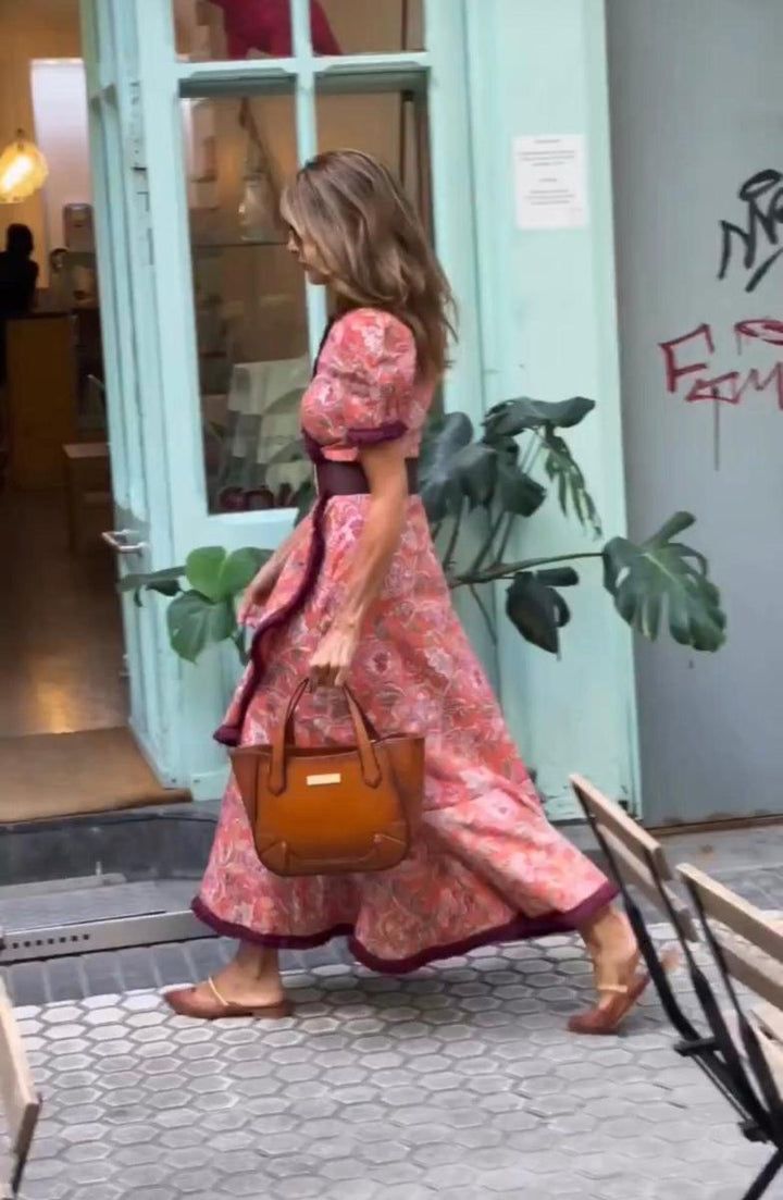 Angelina | Elegant Pink Short Sleeve Maxi Dress