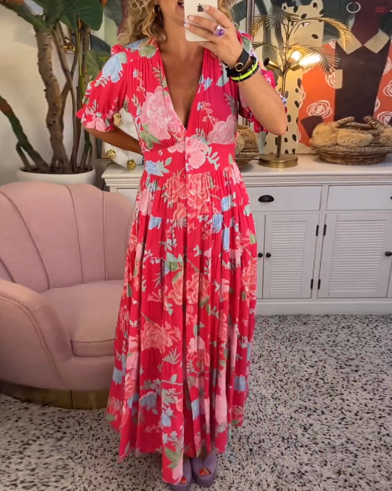 Evie | Floral Print V-Neck Dress