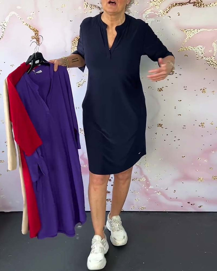 Serena | Solid Color V-Neck Dress