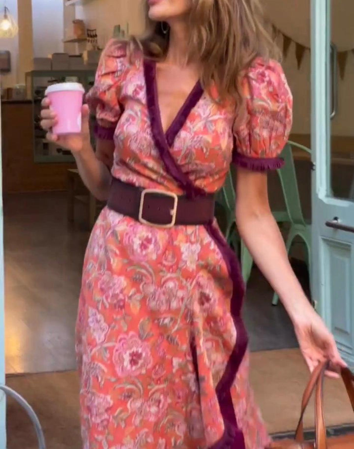 Angelina | Elegant Pink Short Sleeve Maxi Dress