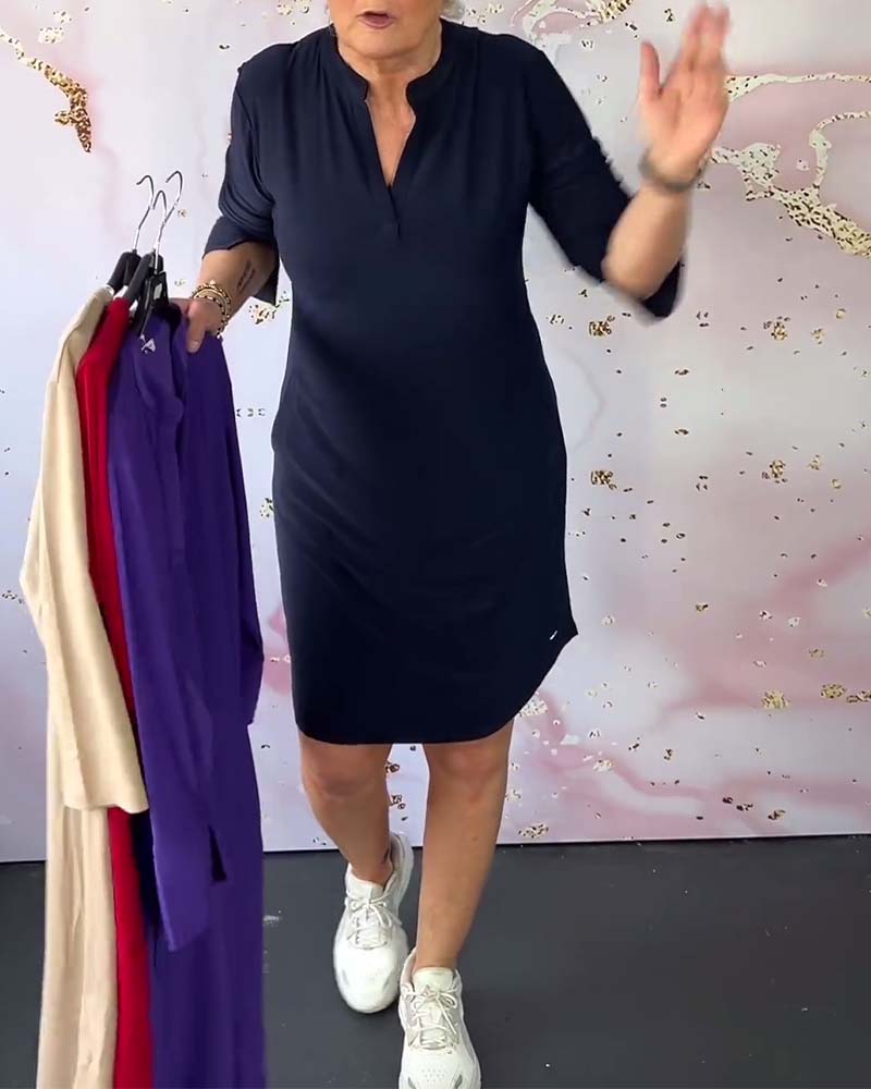 Serena | Solid Color V-Neck Dress
