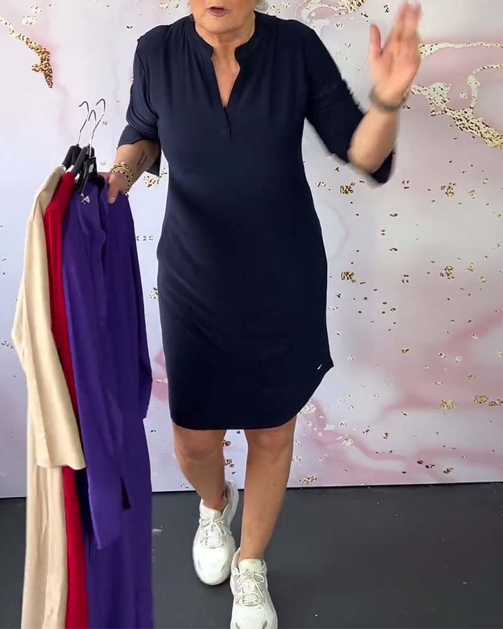 Serena | Solid Color V-Neck Dress