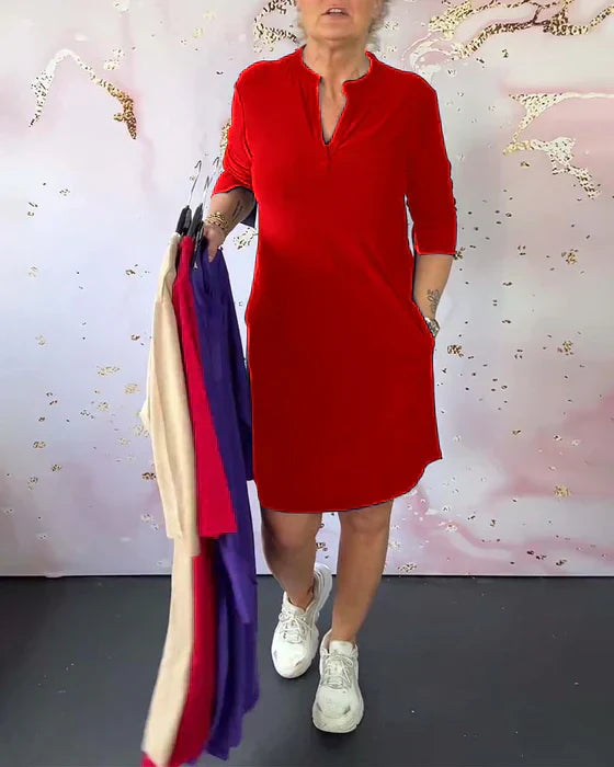 Serena | Solid Color V-Neck Dress