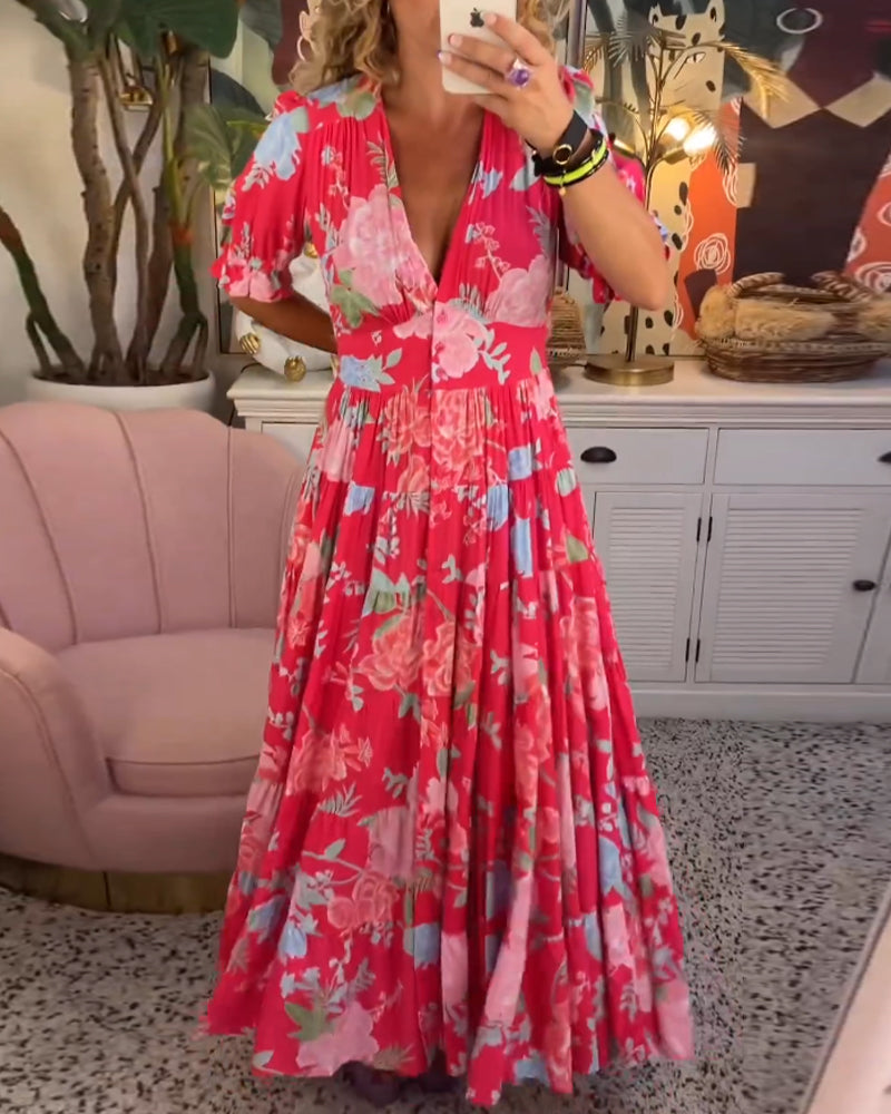 Evie | Floral Print V-Neck Dress
