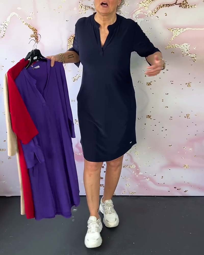 Serena | Solid Color V-Neck Dress