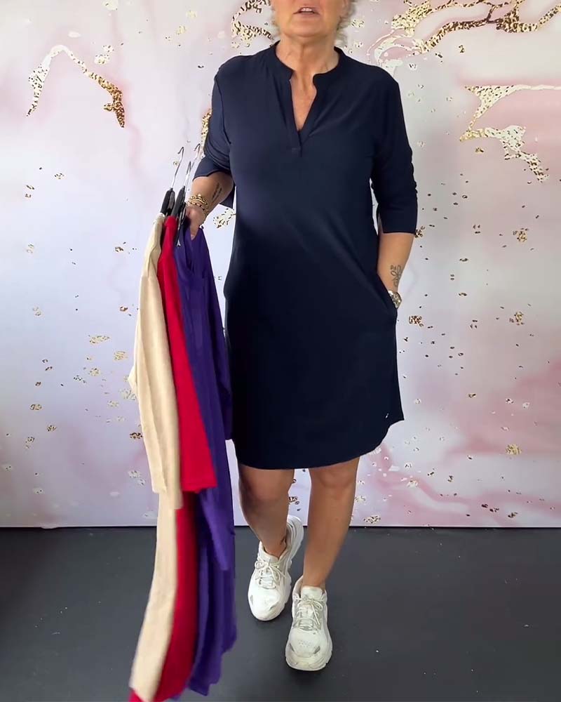 Serena | Solid Color V-Neck Dress