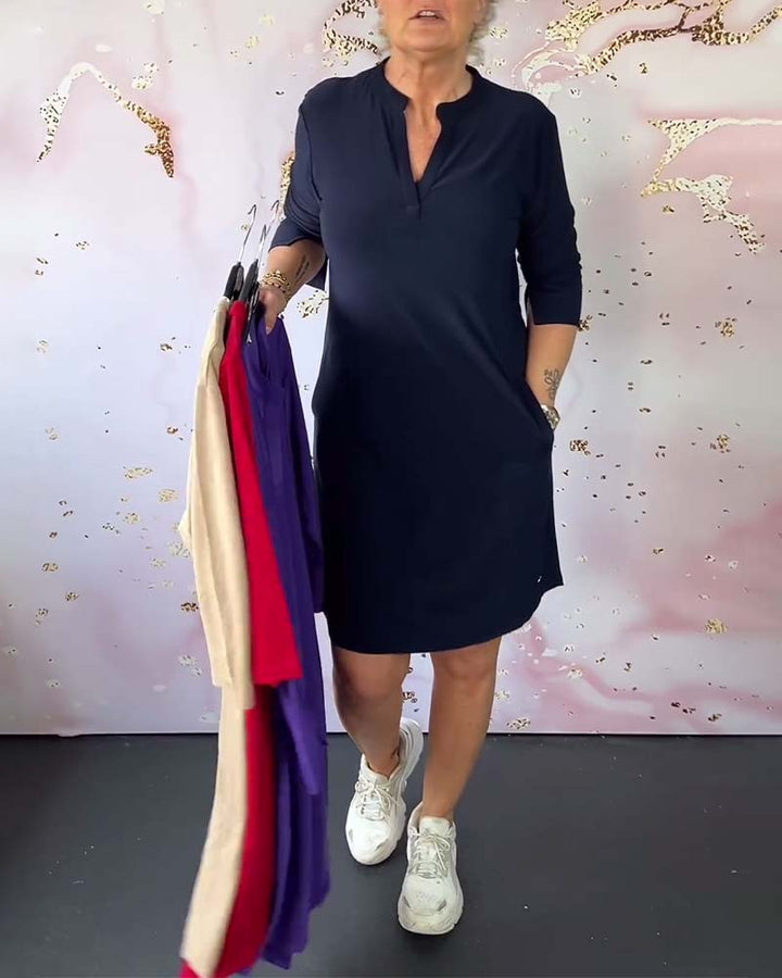 Serena | Solid Color V-Neck Dress