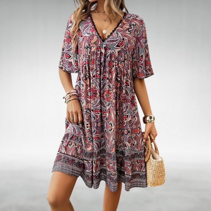 Saylor | Bohemian Paisley Print V Neck Summer Dress
