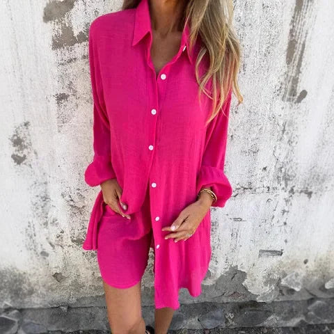 Nora | Casual Plain Blouse with Shorts Set