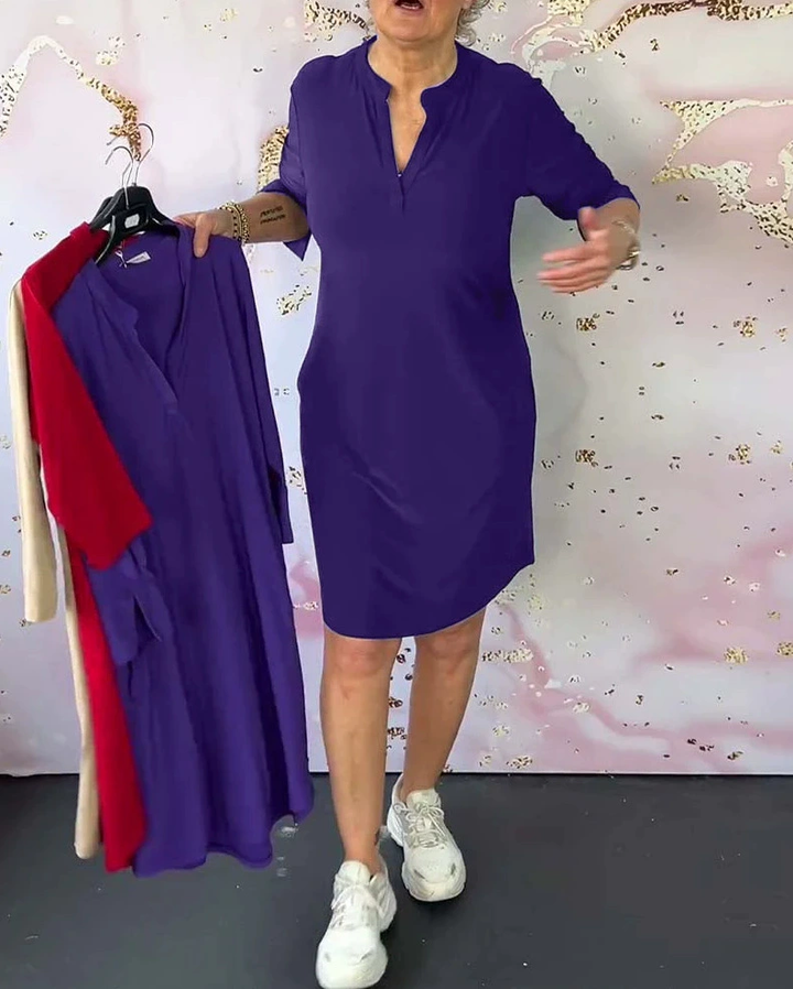Serena | Solid Color V-Neck Dress