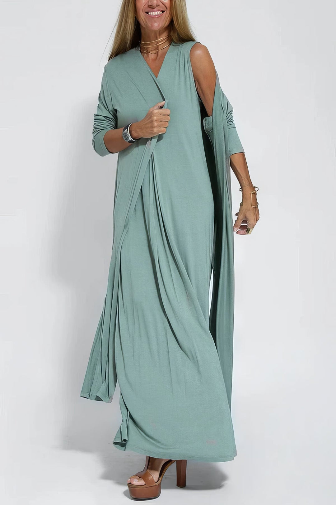 Rosa™ | Elegant Long Dress with Matching Cardigan Included